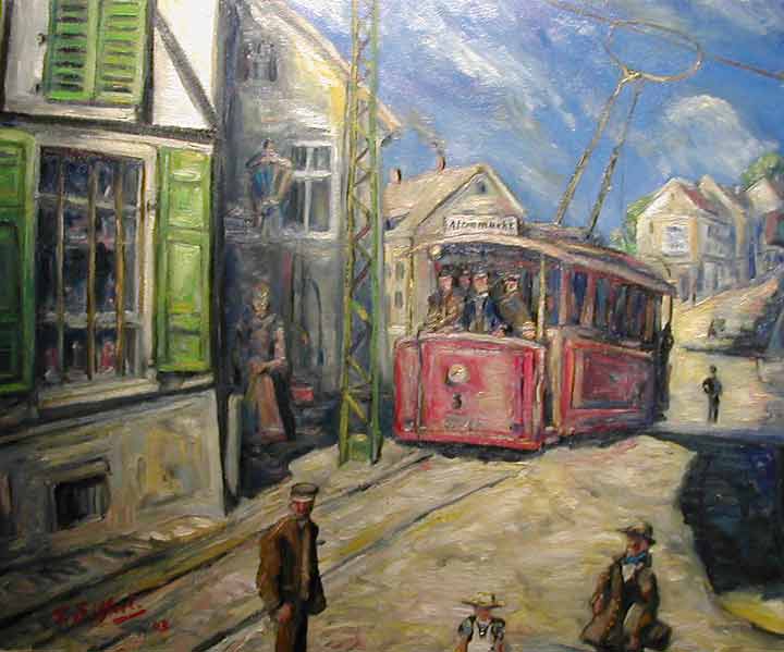 Alte Straßenbahn - Gemälde von Thomas Eiffert Galerie Blickfang (Foto Steffen Schneider Galerie Blickfang)